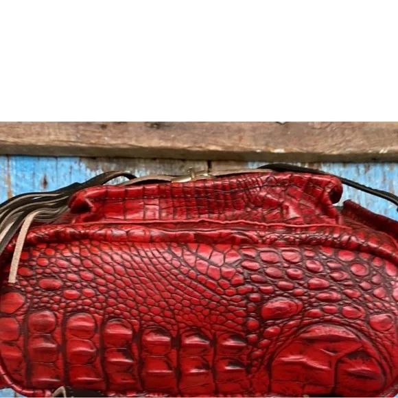 FREEBIRD BY STEVEN Brett Red Crocodile Backpack Leather Bag - Picture 5 of 7